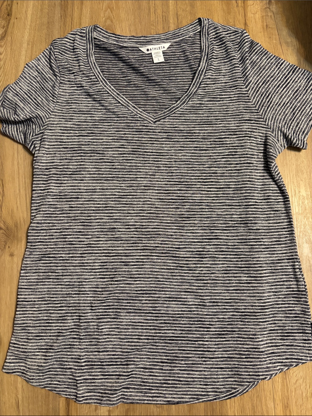 Athleta Black And White Striped V-Neck Short Sleeve Tee